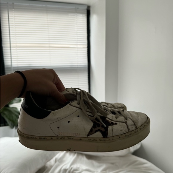 Golden Goose Hi Star Leather Platform Sneakers with Leopard - Picture 2 of 9